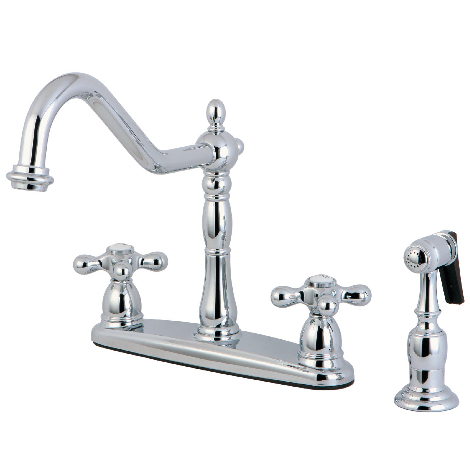 Kingston Heirloom KB1751AXBS - Heritage Two-Handle 4-Hole 8" Centerset Kitchen Faucet with Brass Sprayer, Polished Chrome — image 1